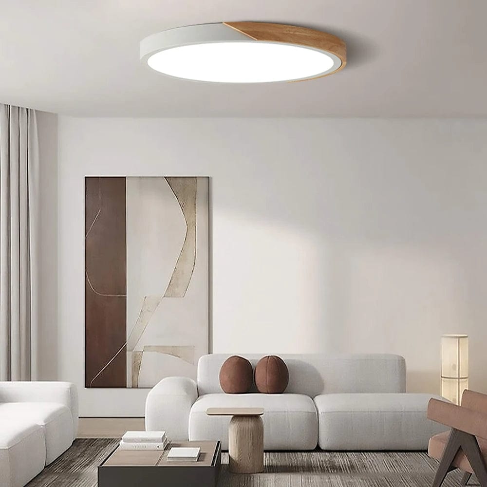 Moduro.co.uk ceiling lamps Lunor – Ultra-Slim Scandinavian Ceiling Light with Wooden Accent