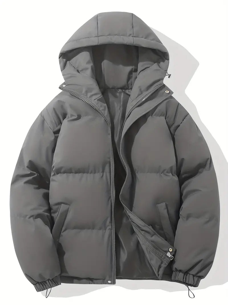Moduro.co.uk Puffer Jackets Dark Grey / S Padded Puffer Jacket – Hooded Winter Coat – Quilted - Relaxed Fit - Zip Front