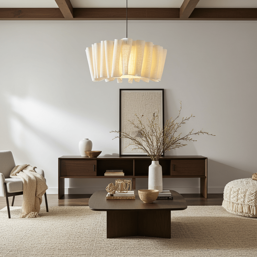 Moduro.co.uk Chandelier Vintage Chandelier – Nordic Handmade Fabric Pendant Light – Beige Shade – E27 – Adjustable