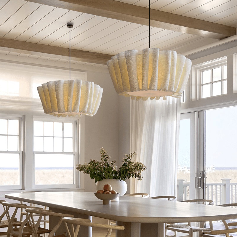 Moduro.co.uk Chandelier Vintage Chandelier – Nordic Handmade Fabric Pendant Light – Beige Shade – E27 – Adjustable