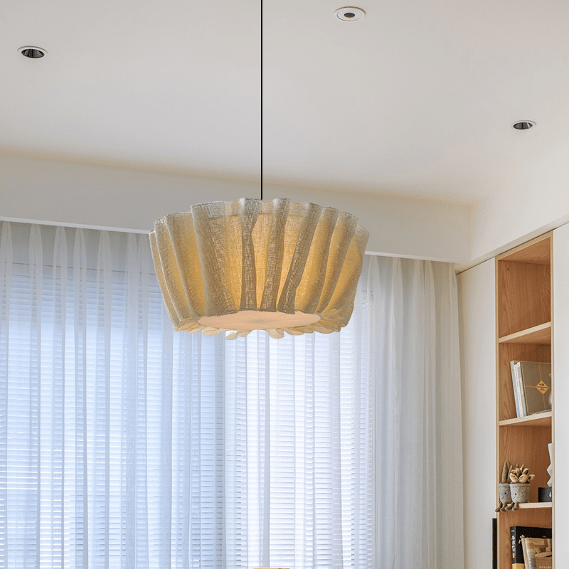 Moduro.co.uk Chandelier Vintage Chandelier – Nordic Handmade Fabric Pendant Light – Beige Shade – E27 – Adjustable
