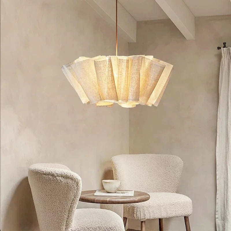 Moduro.co.uk Chandelier 40cm / Warm Light Vintage Chandelier – Nordic Handmade Fabric Pendant Light – Beige Shade – E27 – Adjustable