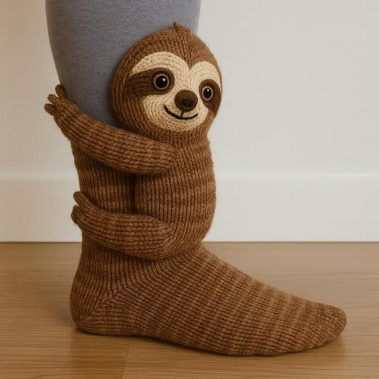 Moduro.co.uk Crew Socks Sloth Animal Winter Socks – Warm Wool Blend – 3D Animal Design – Non-Slip Sole