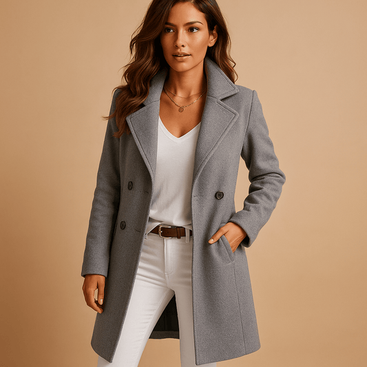 Moduro Jacket women Grey / S Elegant Women’s Long Coat with Buttons – Tailored Ladies Overcoat