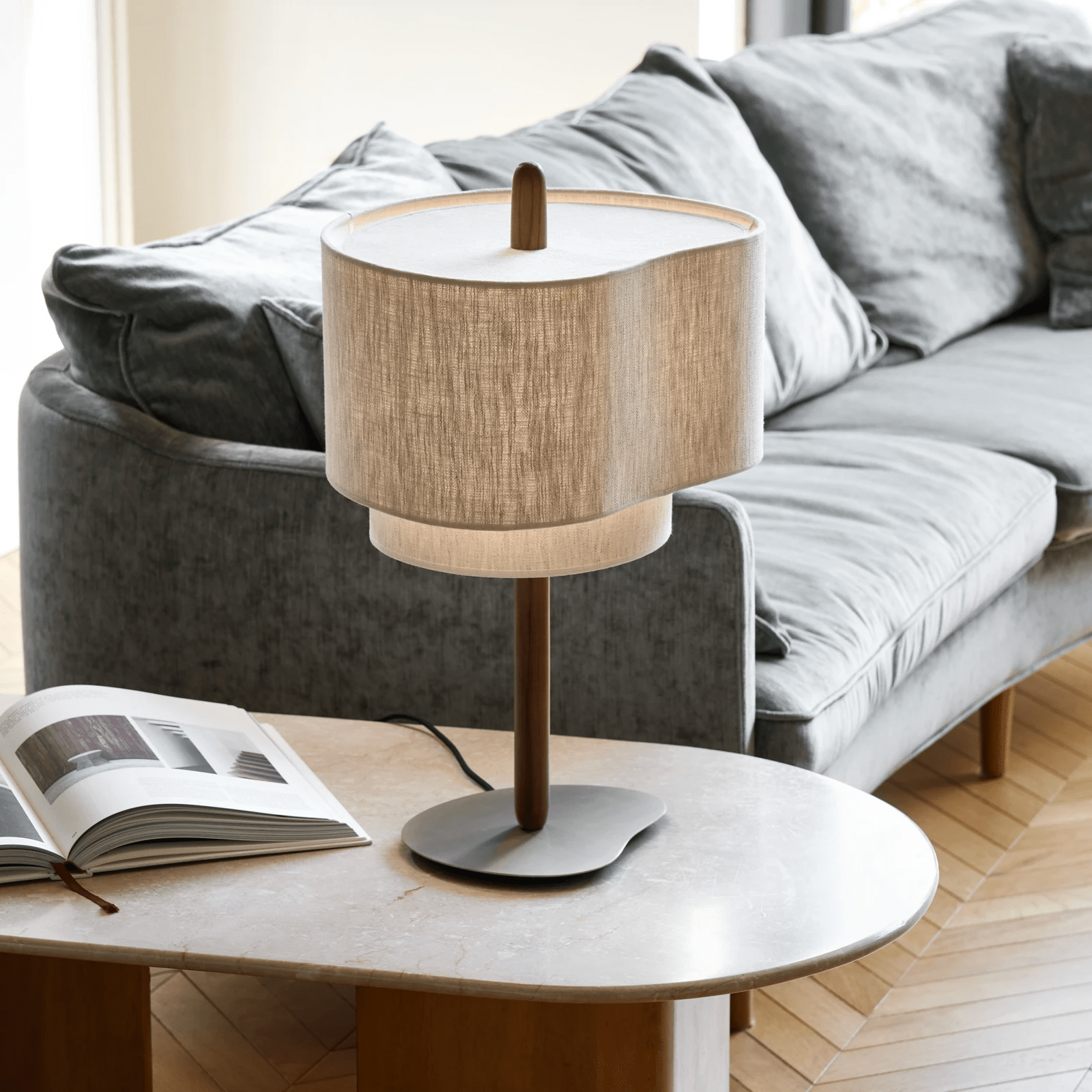 Moduro.co.uk Chandelier Table Lamp / Neutral Light Japanese Chandelier – Wabi Sabi Fabric Pendant Light – Minimalist Japandi Style – Adjustable 300cm Wire – E27