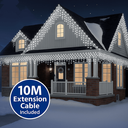 Moduro.co.uk LED Lighting Bright White / Battery Box / 2.5m Premium Waterproof Icicle Christmas Lights – Connectable Outdoor LED Lights for Roof & Gutters (8 Modes, Timer, 10m Cable)