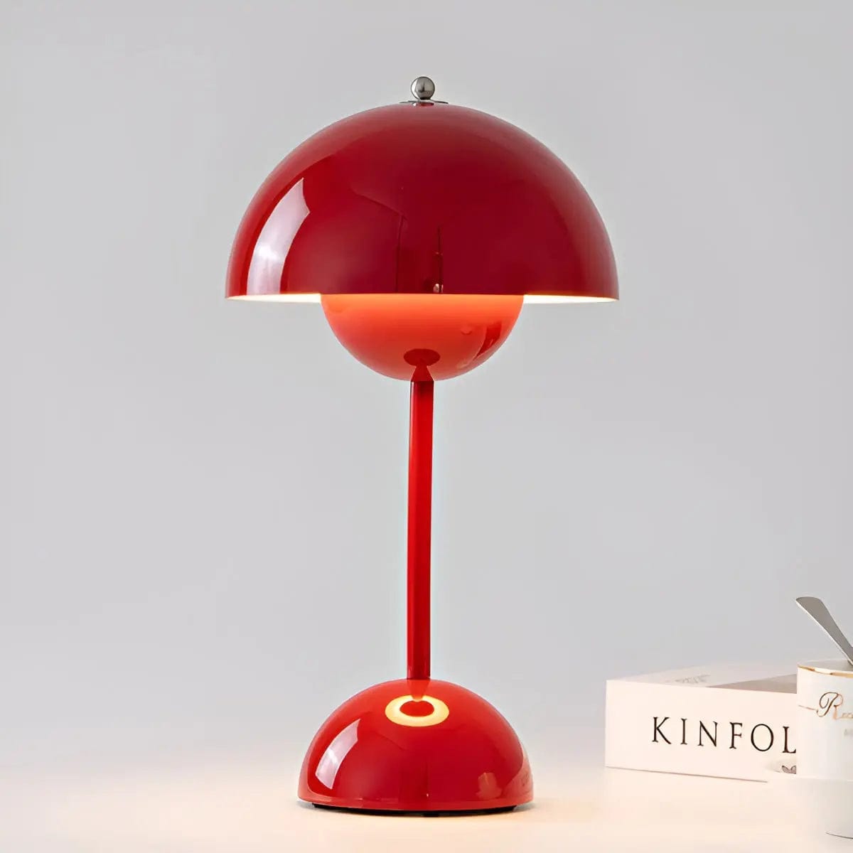 Moduro.co.uk Table Lamps Red Scandinavian Table Lamp – Round Base – LED – Adjustable Brightness – Bedroom & Desk