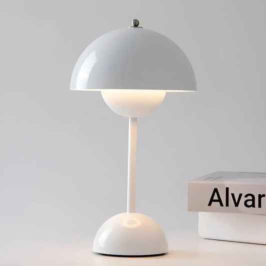 Moduro.co.uk Table Lamps White Scandinavian Table Lamp – Round Base – LED – Adjustable Brightness – Bedroom & Desk